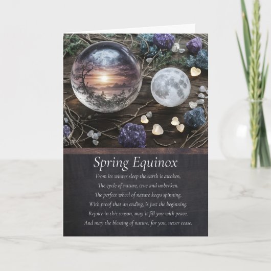 Carte Spring Equinox Ostara with Globe Moon Crystals  (Devant)