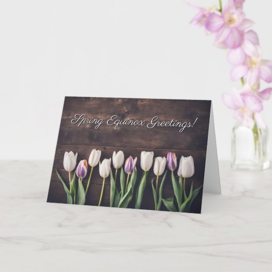 Carte Spring Equinox with Tulips and Wood Beauty (Orchidée)