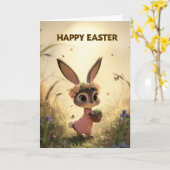 Carte Spring Meadow Bunny in Pink Dress Easter Card (Fleur jaune)
