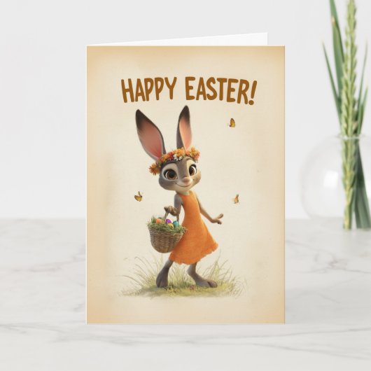 Carte Spring Meadow Bunny with Basket Easter Card (Devant)