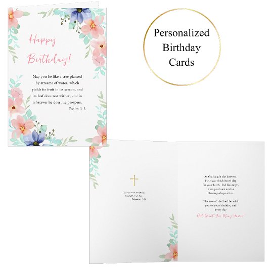 Carte Spring Watercolor Flowers Bible Verse Birthday