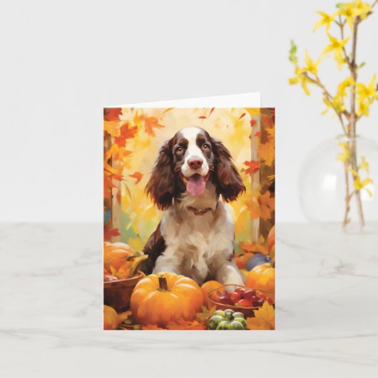 Carte Springer Spaniel Automne Thanksgiving (Fleur jaune)