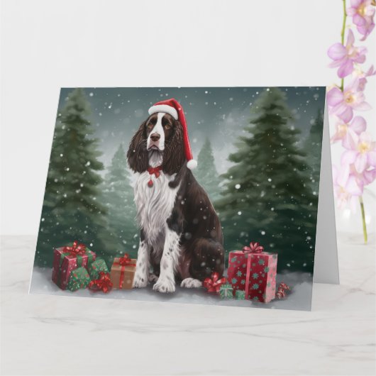 Carte Springer Spaniel Chien dans la neige Noël (Orchidée)