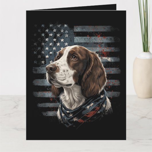 Carte Springer Spaniel Chien Drapeau Américain (Devant)