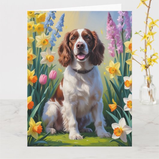 Carte Springer Spaniel Chien Fleurs de printemps Peintur (Fleur jaune)