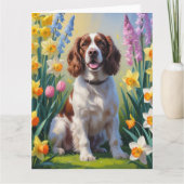 Carte Springer Spaniel Chien Fleurs de printemps Peintur (Devant)