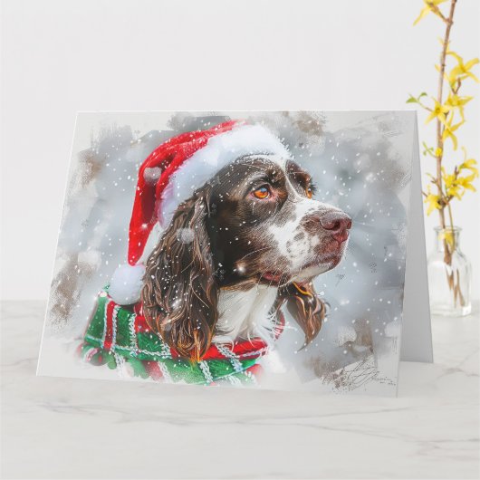 Carte Springer Spaniel chien Noël Festif (Fleur jaune)