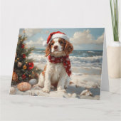 Carte Springer Spaniel Chien Noël Plage Vintage (Devant)