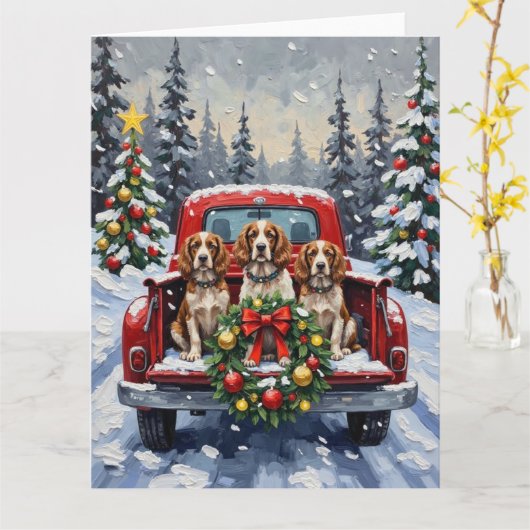 Carte Springer Spaniel Christmas Red Truck Holiday (Fleur jaune)