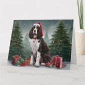 Carte Springer Spaniel dans la neige de Noël (Devant)