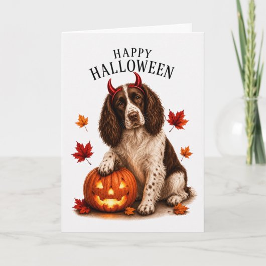 Carte Springer Spaniel Halloween Diable Chien (Devant)