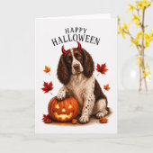 Carte Springer Spaniel Halloween Diable Chien (Fleur jaune)