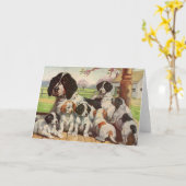 Carte Springer spaniel maman et chiots (Fleur jaune)