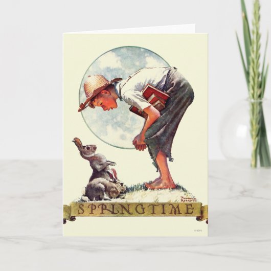 Carte Springtime, 1935 garçon avec lapin (Devant)