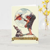 Carte Springtime, 1935 garçon avec lapin (Fleur jaune)