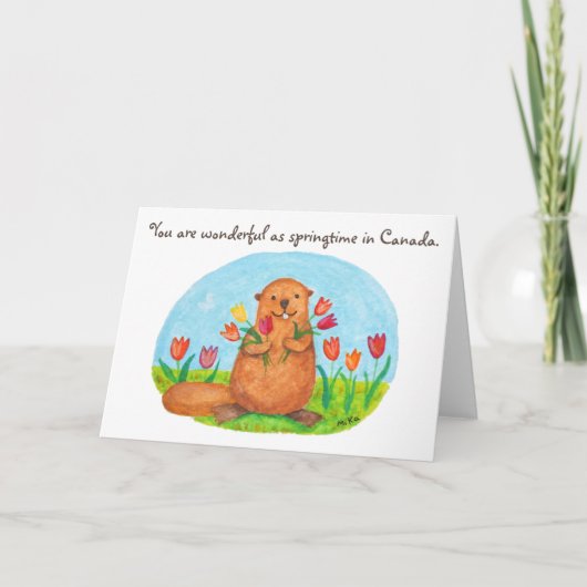 Carte Springtime au Canada Beaver with Tulips Canadian (Devant)