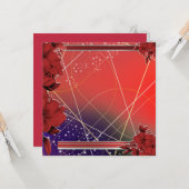 Carte Square Flat Red Floral Design  (Devant/Arrière en situation)