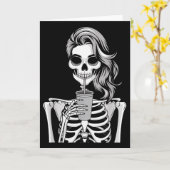 Carte Squelette buvant une boisson monochrome gothique H (Fleur jaune)
