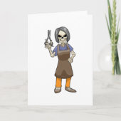 Carte Squelette coiffeur avec ciseaux (Devant)