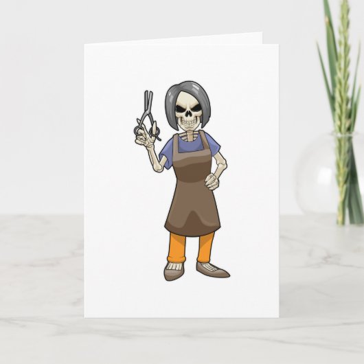 Carte Squelette coiffeur avec des ciseaux (Devant)