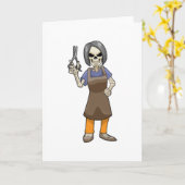 Carte Squelette coiffeur avec des ciseaux (Fleur jaune)