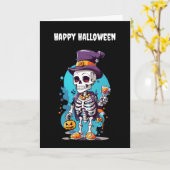 Carte Squelette cool dans un Halloween de chapeau haut d (Fleur jaune)