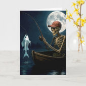 Carte Squelette d'anniversaire Pêche dans un bateau en b (Fleur jaune)