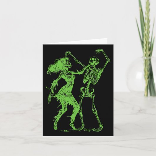Carte Squelette dansant avec zombie féminin vert (Devant)