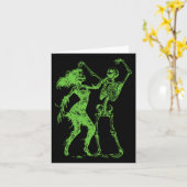 Carte Squelette dansant avec zombie féminin vert (Fleur jaune)