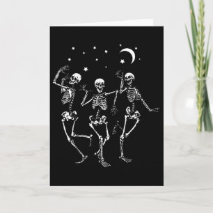 Carte Squelette dansant sous la lune Halloween drôle et