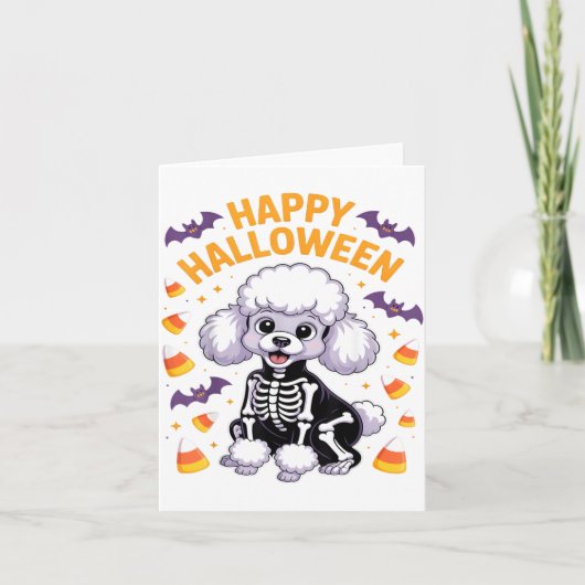 Carte Squelette de caniche Joyeux Halloween (Devant)