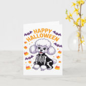 Carte Squelette de caniche Joyeux Halloween (Fleur jaune)