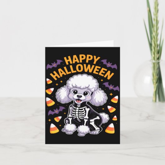 Carte Squelette de caniche Joyeux Halloween (Devant)