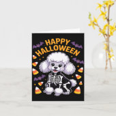 Carte Squelette de caniche Joyeux Halloween (Fleur jaune)