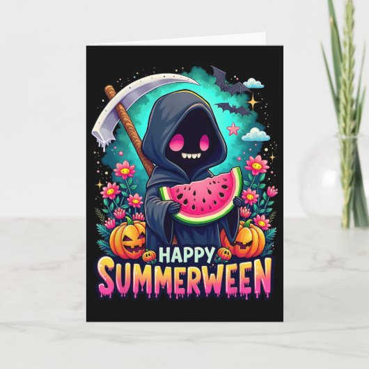 Carte Squelette de la citrouille de Summerween heureux J (Devant)