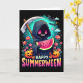 Carte Squelette de la citrouille de Summerween heureux J (Fleur jaune)