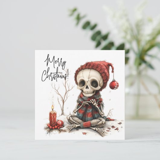 Carte Squelette de Noël avec bougies et ornements (Debout devant)
