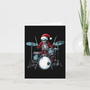Carte Squelette de père Noël jouant du tambour batteur p
