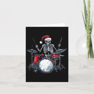 Carte Squelette de Père Noël jouant du tambour percussio