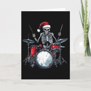 Carte Squelette de Père Noël jouant du tambour percussio