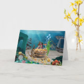 CARTE SQUELETTE DE PIRATE DANS UN TONNEAU (Fleur jaune)