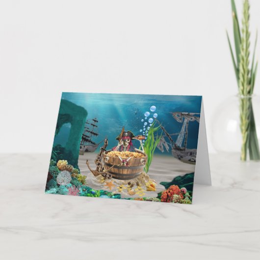 CARTE SQUELETTE DE PIRATE DANS UN TONNEAU (Devant)