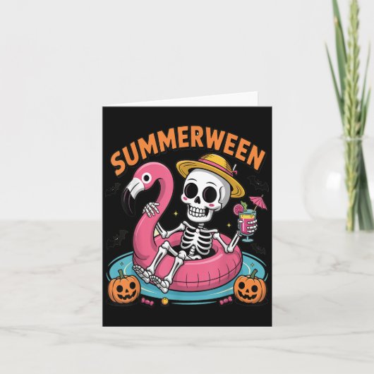 Carte Squelette de Summerween effrayant attendant Hallow (Devant)