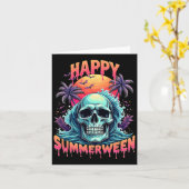 Carte Squelette de Summerween heureux Été Pastèque Jack- (Fleur jaune)
