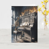 Carte Squelette d'Halloween Jouer un piano (Fleur jaune)