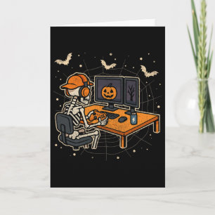 Carte Squelette d'Halloween Joueur de jeu vidéo Drôle de