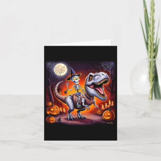 Carte Squelette d'Halloween T-rex Ride (Devant)