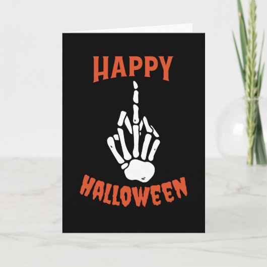 Carte Squelette Doigt Moyen Joyeux Halloween (Devant)