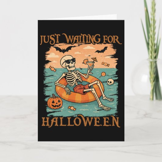 Carte Squelette drôle de Summerween flottant dans une dé (Devant)