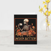 Carte Squelette effrayant avec café et fleurs Halloween (Fleur jaune)